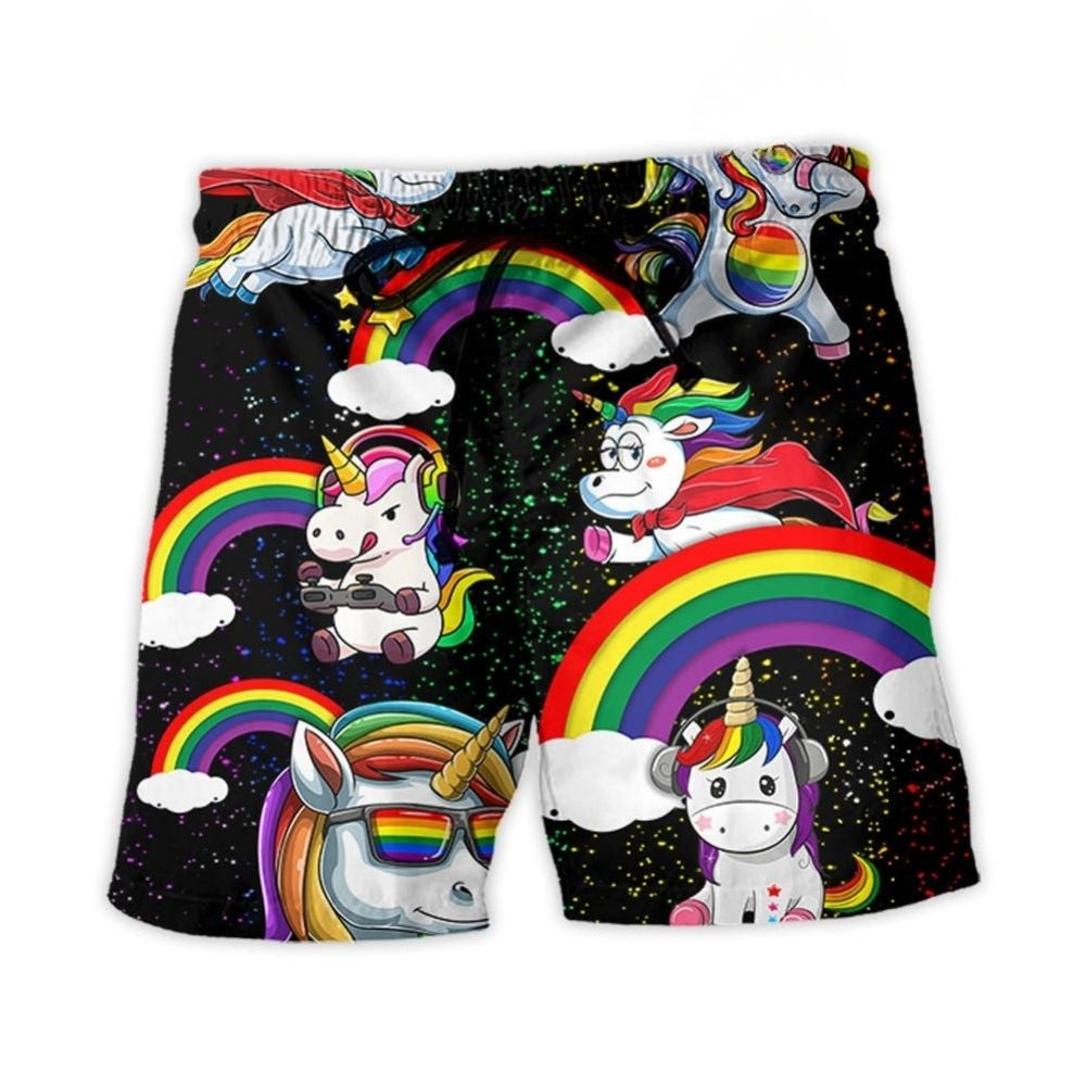 LGBT Pride Unicorn Funny Style Art – Beach Short
