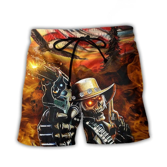Skull Cowboy Shotgun American Flag – Beach Short
