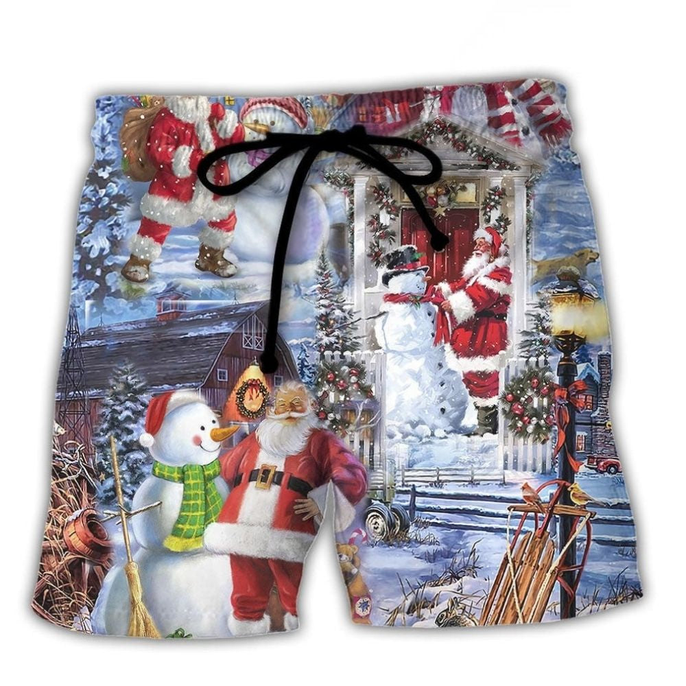 Santa And Snowman Happy Holiday – Beach Short