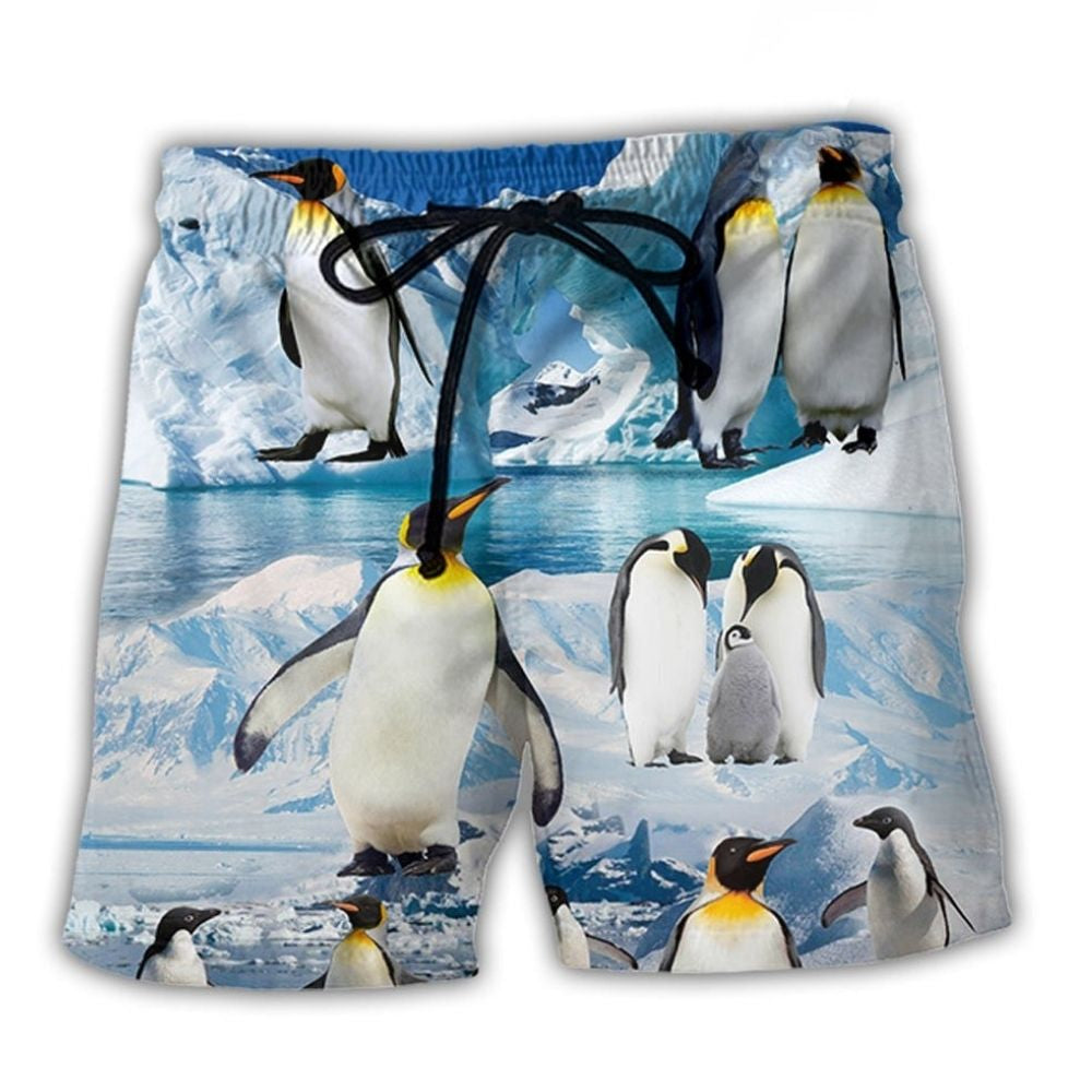 Penguins Life Together Cute Art – Beach Short