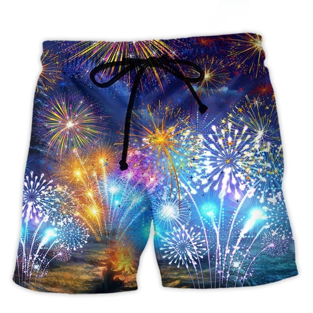 Night Fireworks Celebration Art – Beach Short