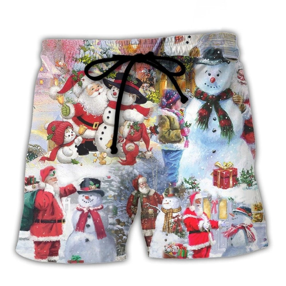 Santa And Snowman Christmas Village – Beach Short