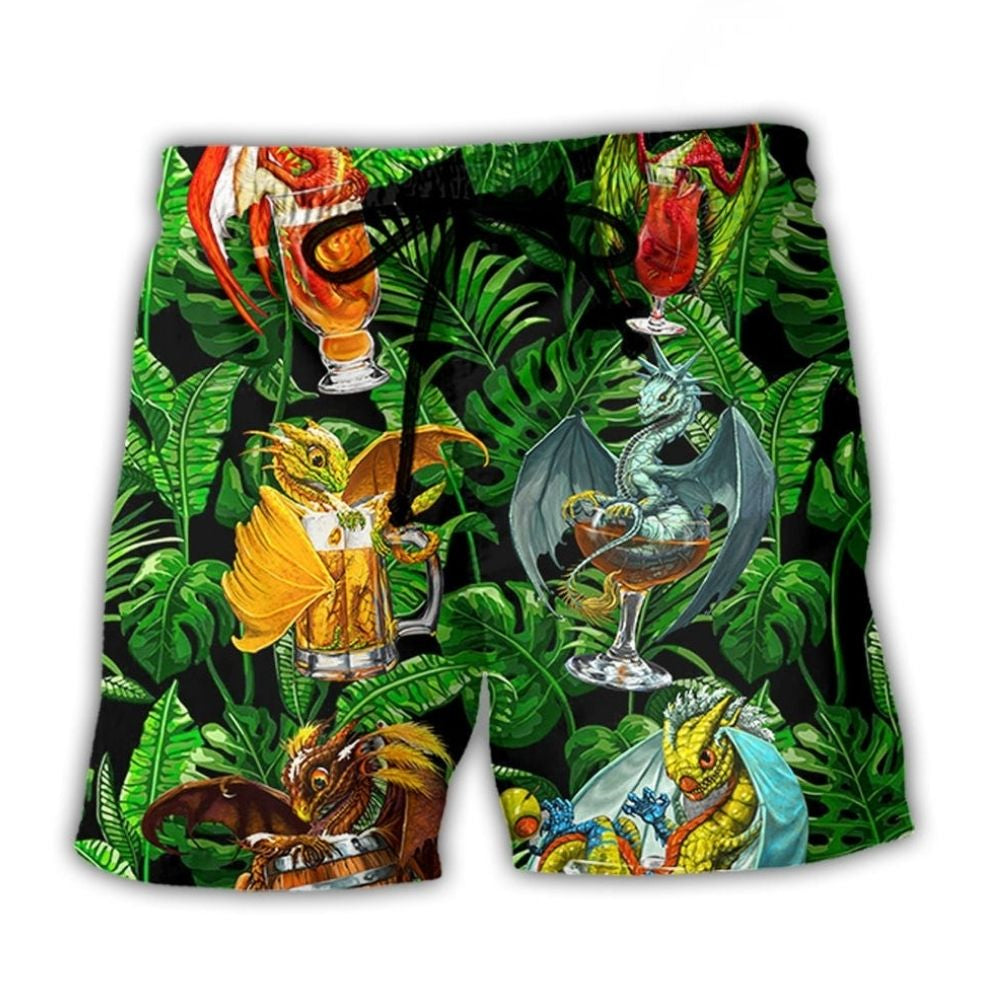 Dragon Drinking Fantasy Humor Art – Beach Short