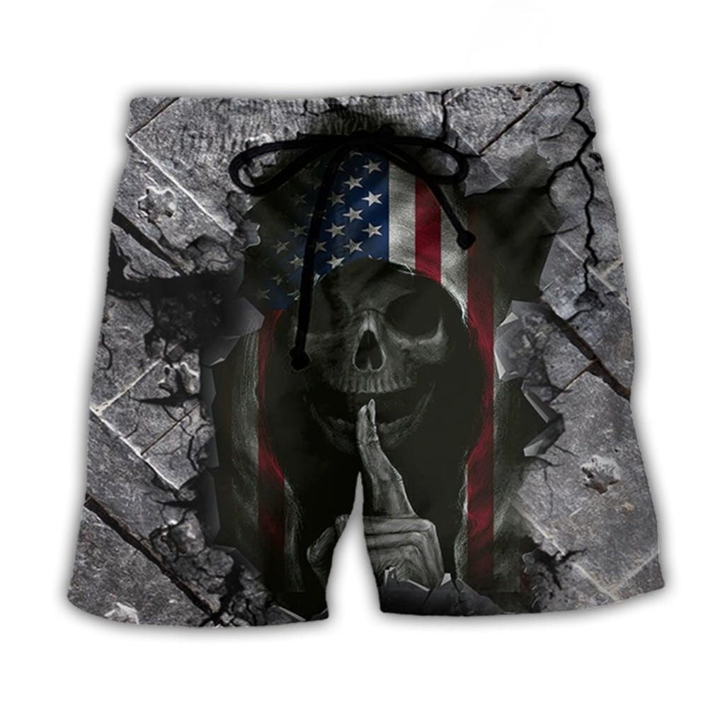 Skull Dark USA Flag Wrought Iron – Beach Short