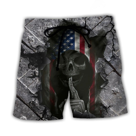 Skull Dark USA Flag Wrought Iron – Beach Short