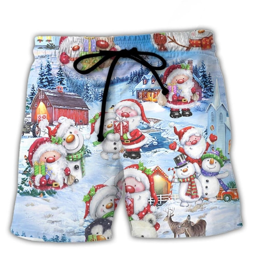 Santa And Snowman Christmas Celebration – Beach Short