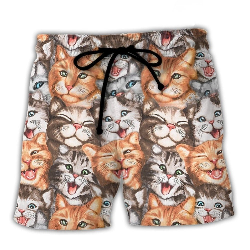Cute Cat Happy Life Funny Cat Art – Beach Short