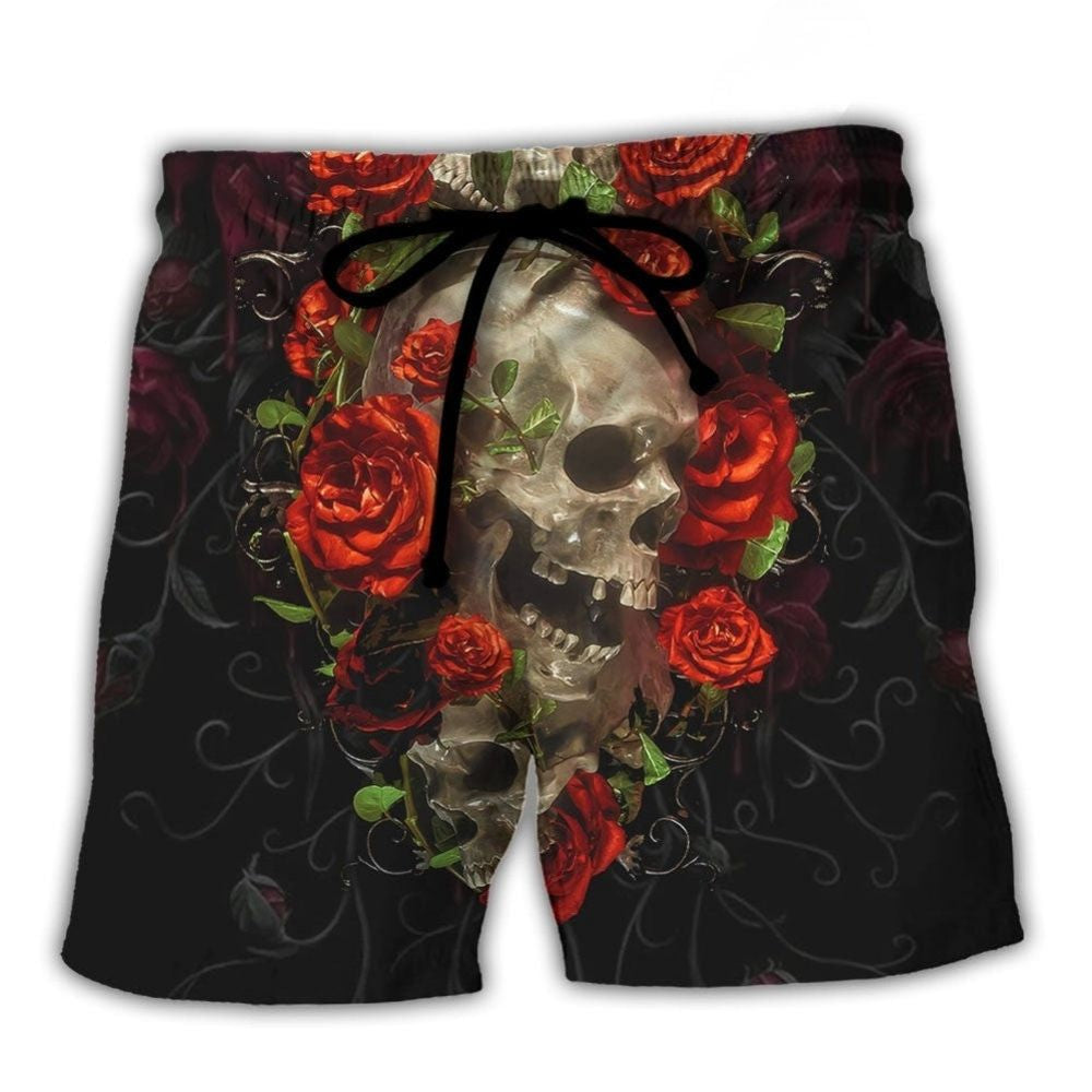Skull And Roses Artistic Design – Beach Short