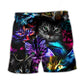 Funny Cat Neon Light Colorful Art – Beach Short