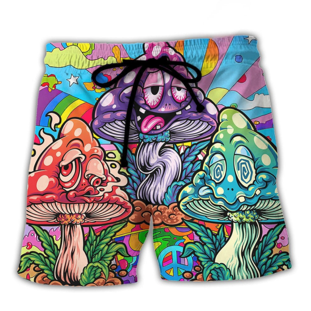Colorful Hippie Mushroom Happy Life – Beach Short