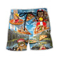 Cat And Pizza Funny Combo Art – Beach Short