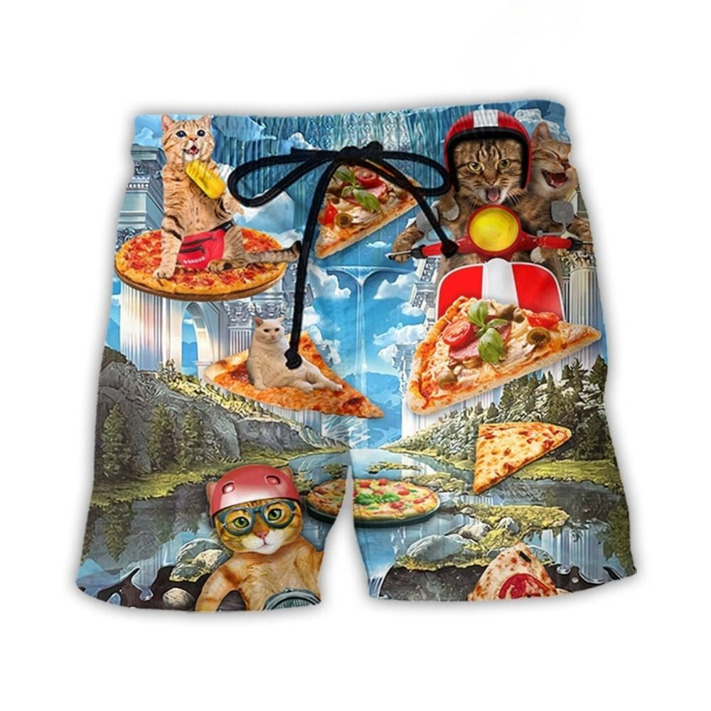 Cat And Pizza Funny Combo Art – Beach Short