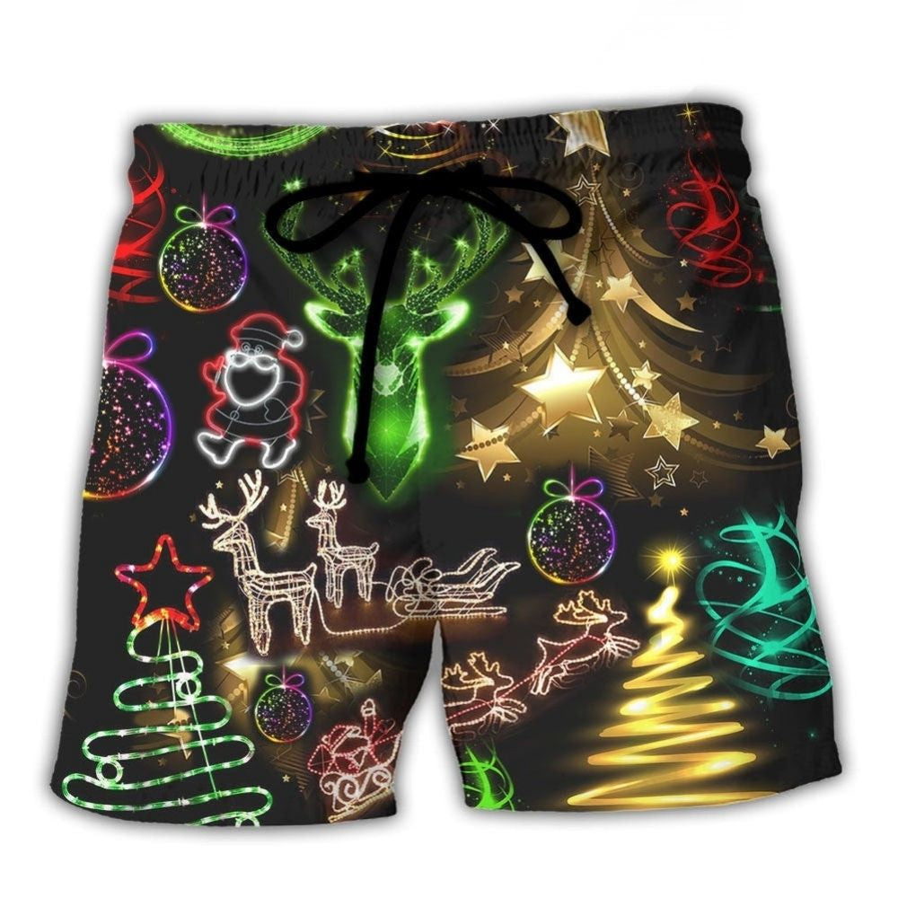 Neon Christmas Tree And Snowman Cool Art – Beach Short