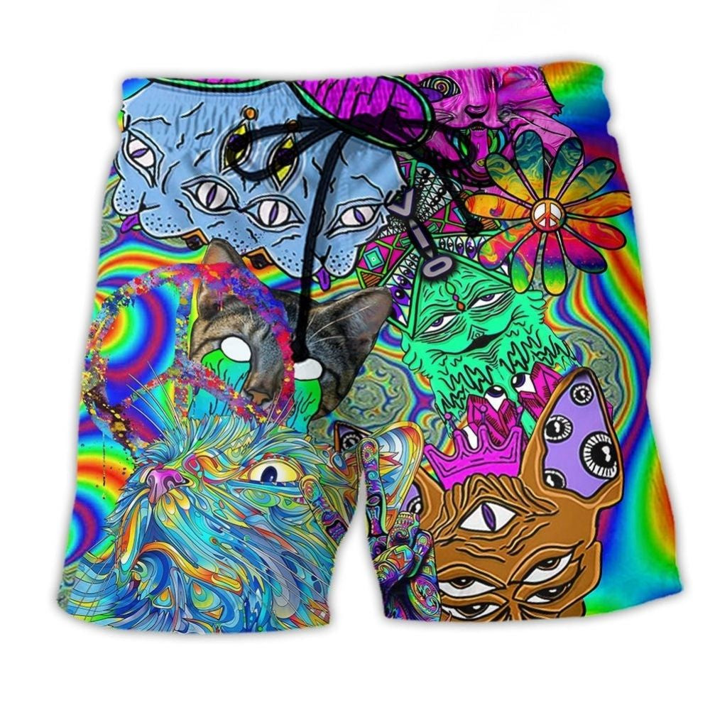 Hippie Cat Trippy Mind Art – Beach Short