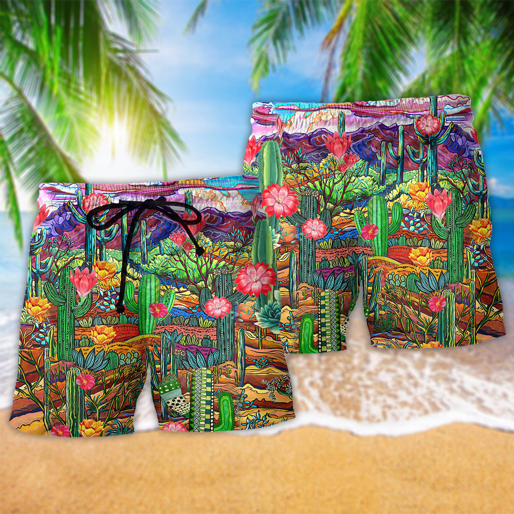 Cactus Flower Field Art – Beach Short