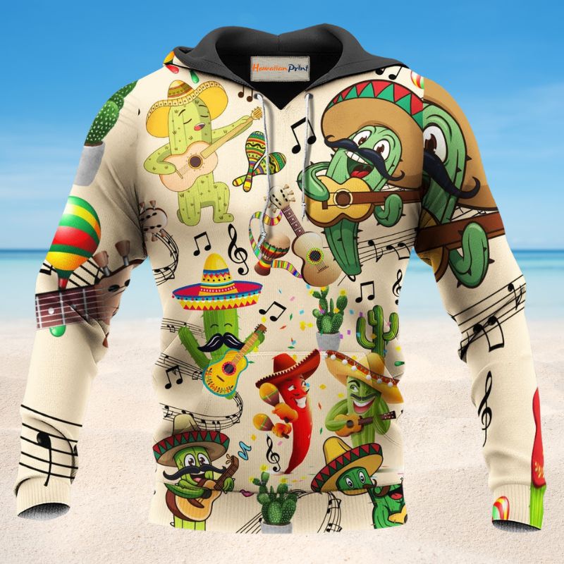 Cactus Music Art Style - 3D Hoodie