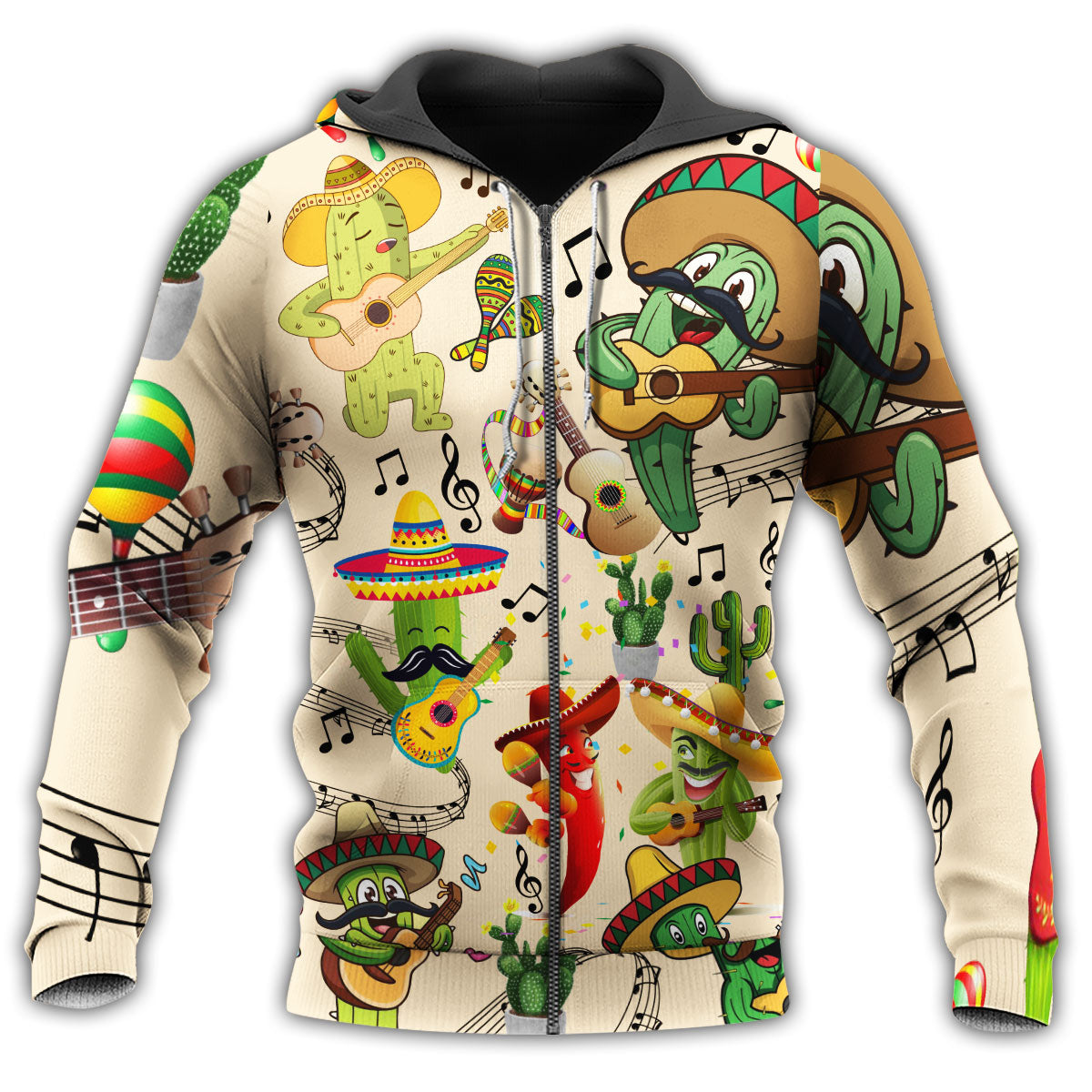 Cactus Music Art Style - 3D Hoodie2