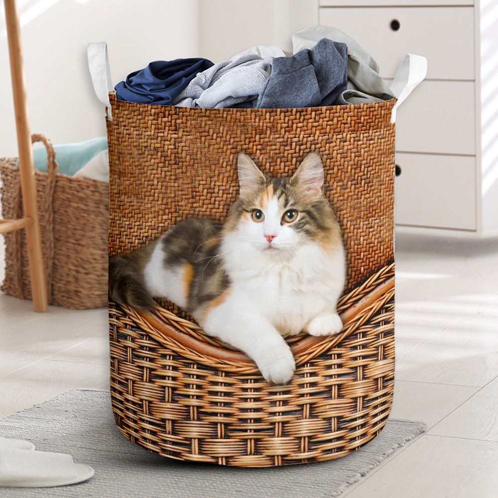 Calico Cat Rattan Teaxture Basic Style - Laundry Basket - Owls Matrix LTD
