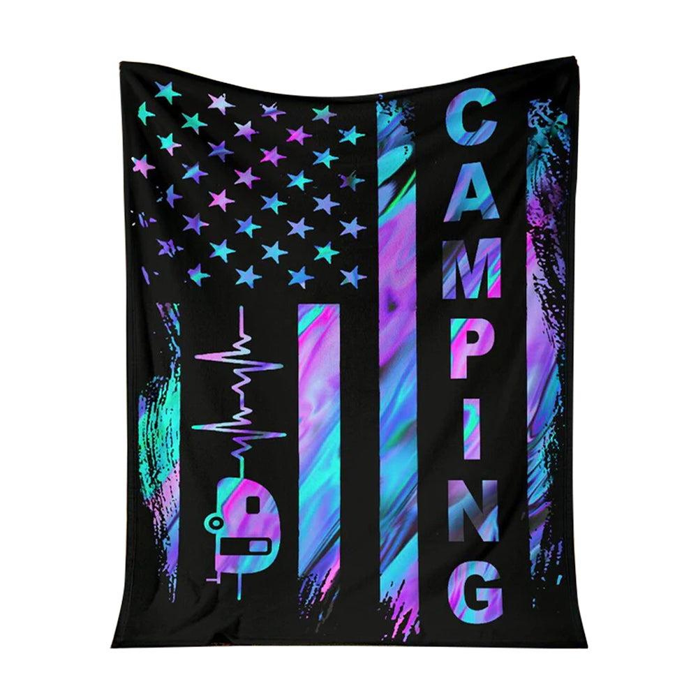 Camping American Flag 50 x 60 Inch Flannel Blanket For Cozy Bedroom And Sofa Decor