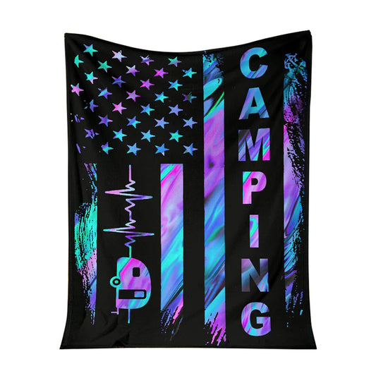 Camping American Flag 50 x 60 Inch Flannel Blanket For Cozy Bedroom And Sofa Decor