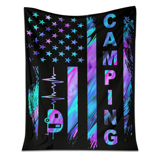 Camping American Flag 50 x 60 Inch Flannel Blanket For Cozy Bedroom And Sofa Decor