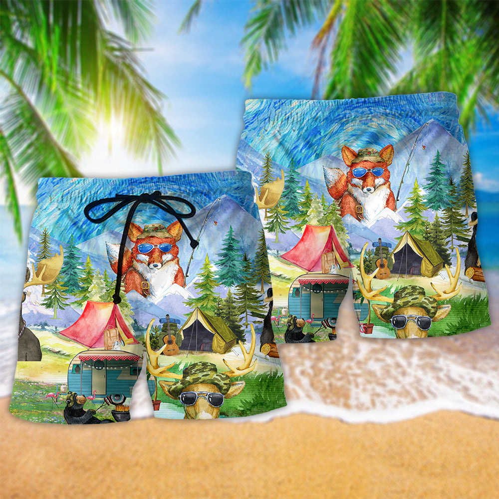 Camping Animals Happy Outdoor – Beach Short