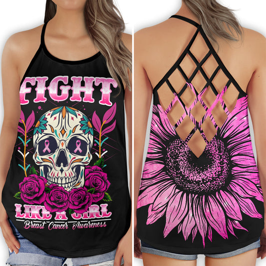 Breast Cancer Fight Like A Girl Strong Support Message - Hollow Tank Top