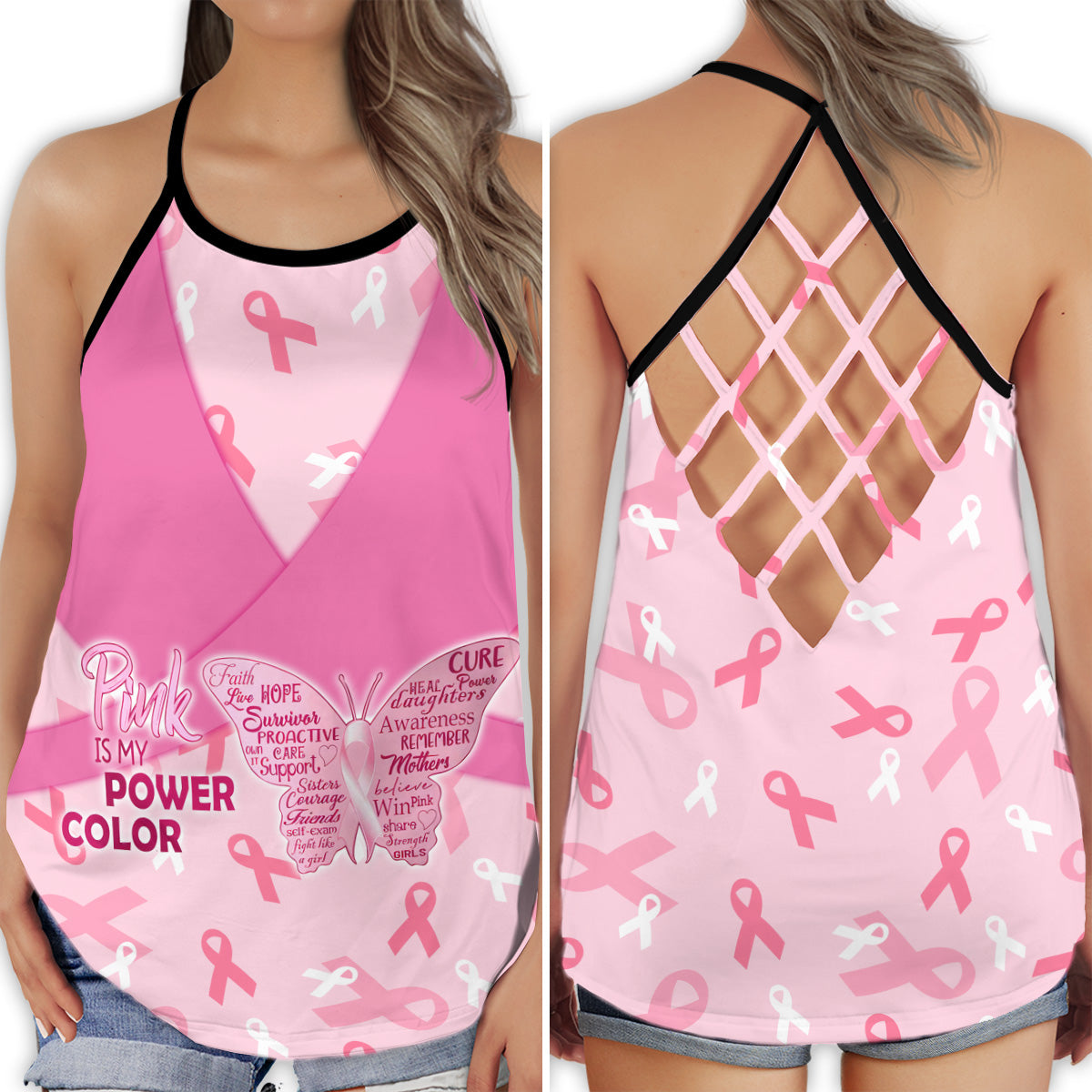 Breast Cancer Strong Pink Warrior Energy - Hollow Tank Top