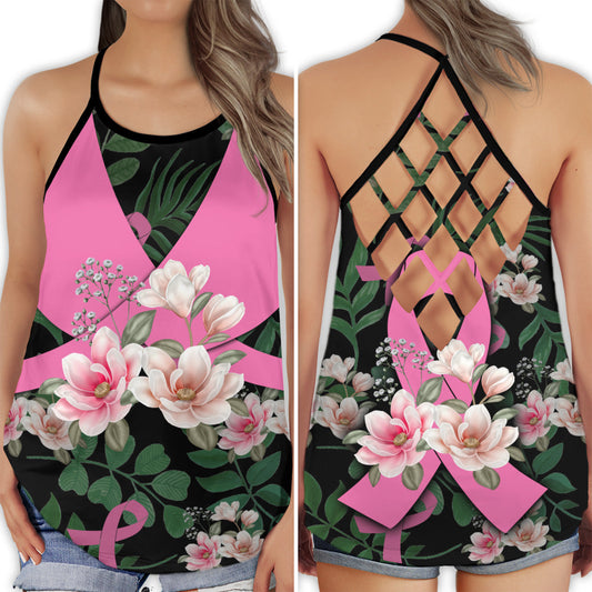 Breast Cancer Strong Floral Support – Hollow Tank Top