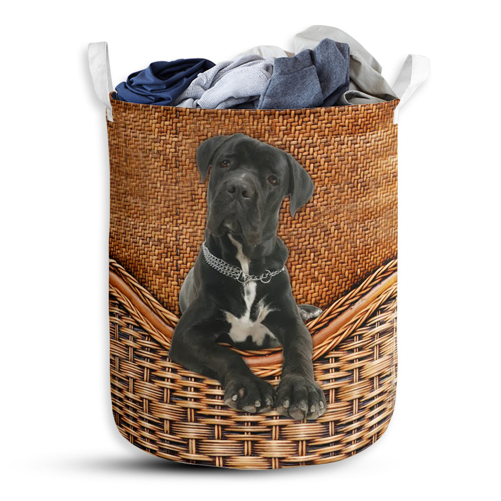 S: 17.72”x13.78” (45x35 cm) Cane Corso Dog Rattan Teaxture - Laundry Basket - Owls Matrix LTD