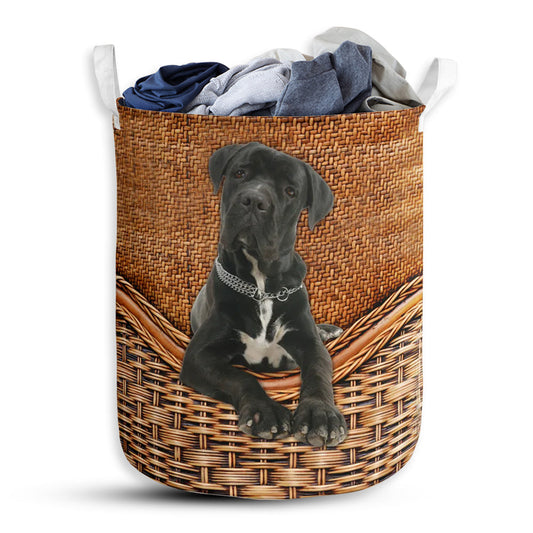 S: 17.72”x13.78” (45x35 cm) Cane Corso Dog Rattan Teaxture - Laundry Basket - Owls Matrix LTD