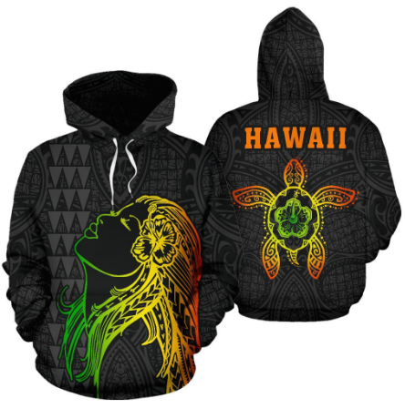 Hula Girl Turtle Hibiscus Art - 3D Hoodie