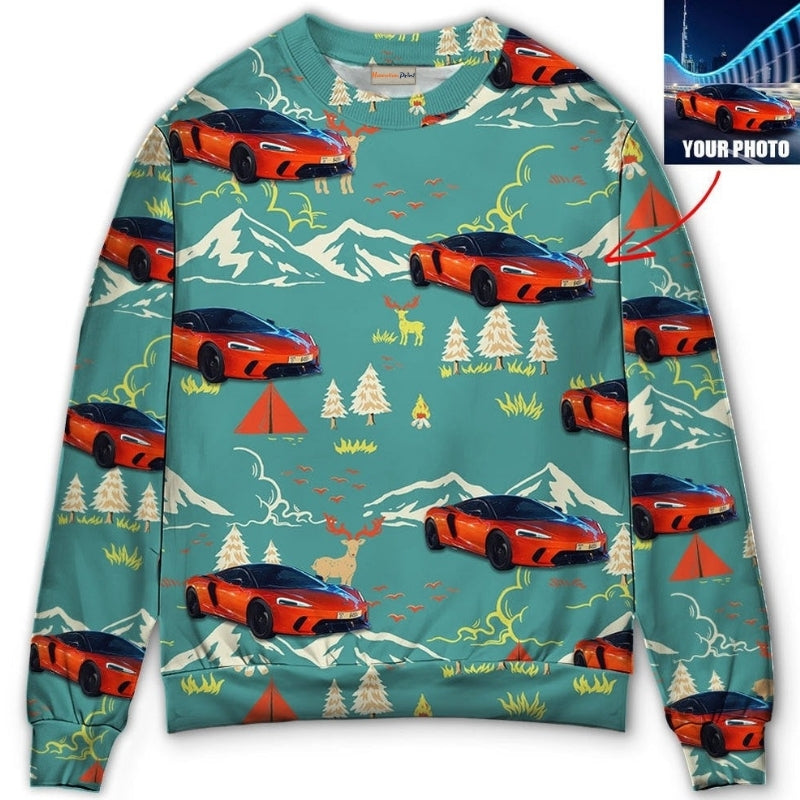 Car Driving Mountain Landscape Art – Sweater - Ugly Christmas Sweater