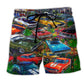 Car In The Garden Art Style – Beach Short