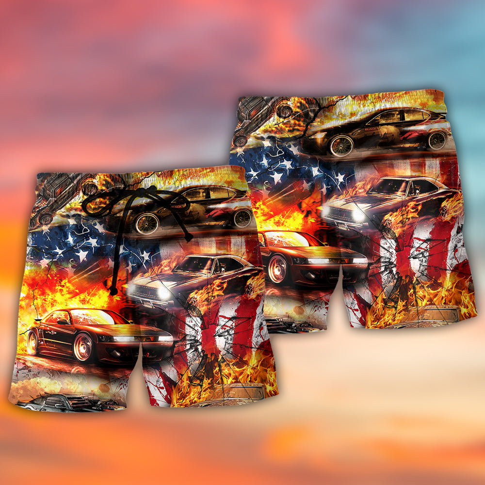 Car Fire Independence Day Art – Beach Short