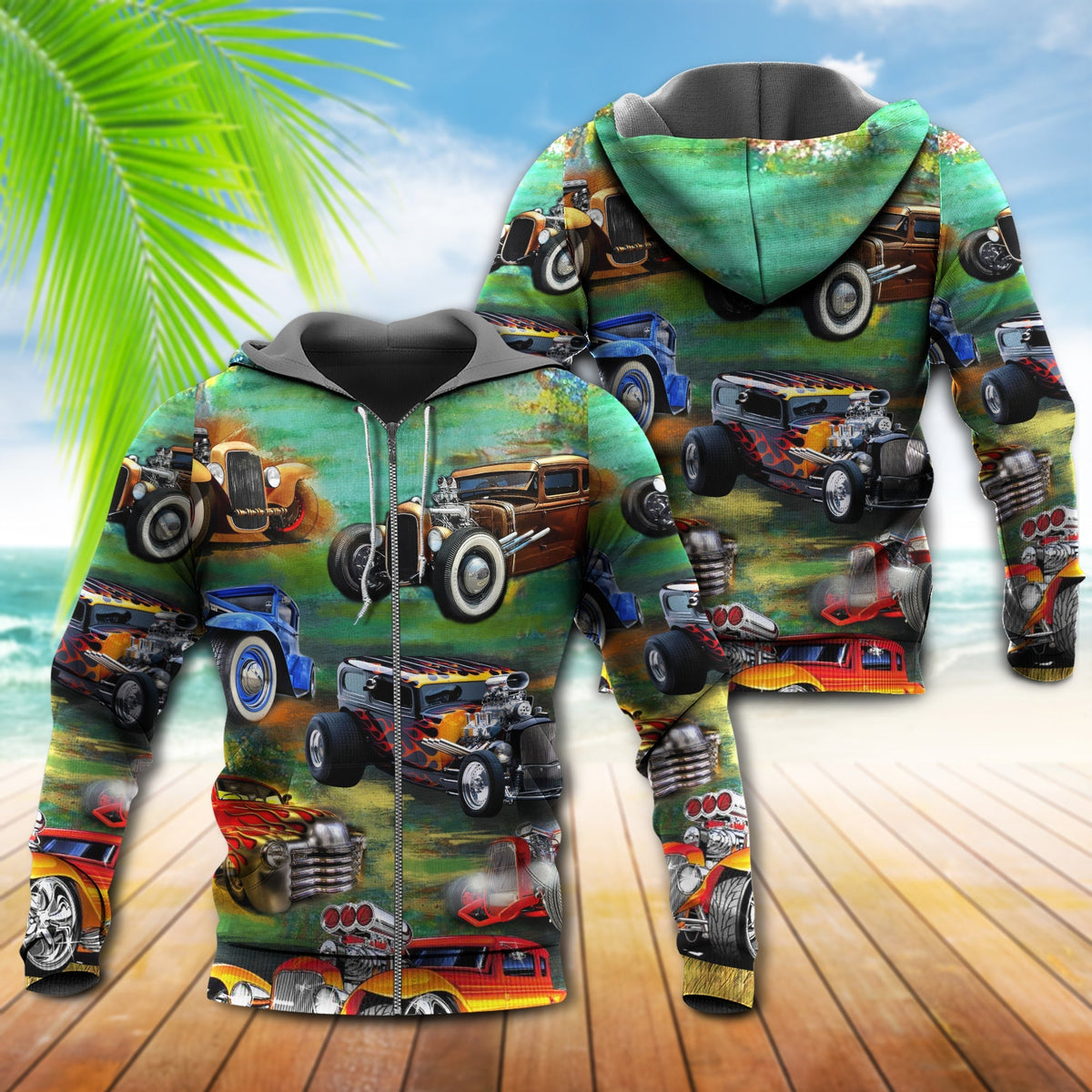 Luxury Car Retro Green Style - 3D Hoodie