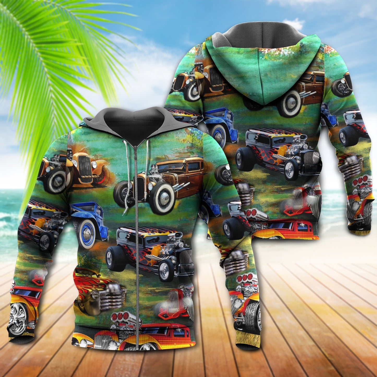 Luxury Car Retro Green Style - 3D Hoodie