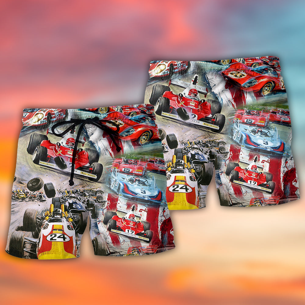 Car Racing Independence Day America - Beach Short - Owls Matrix LTD
