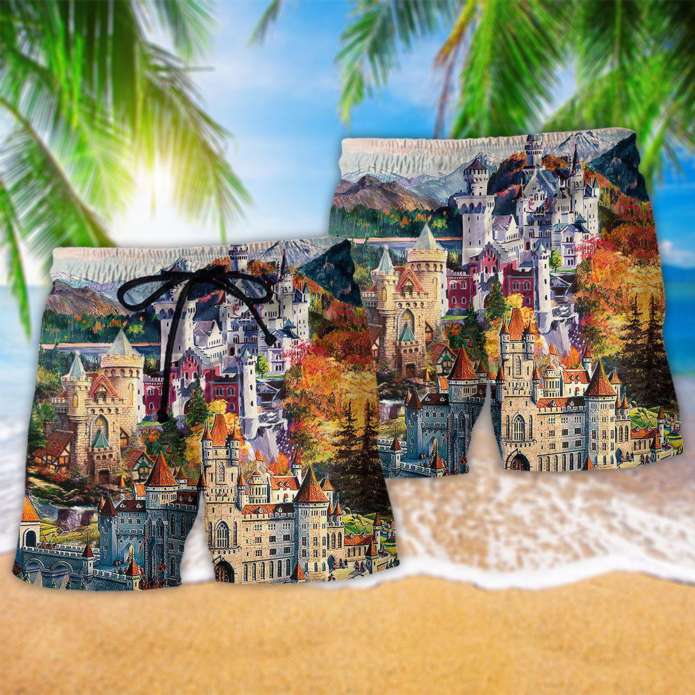 Old Castle Memories Scenic Landscape – Beach Short
