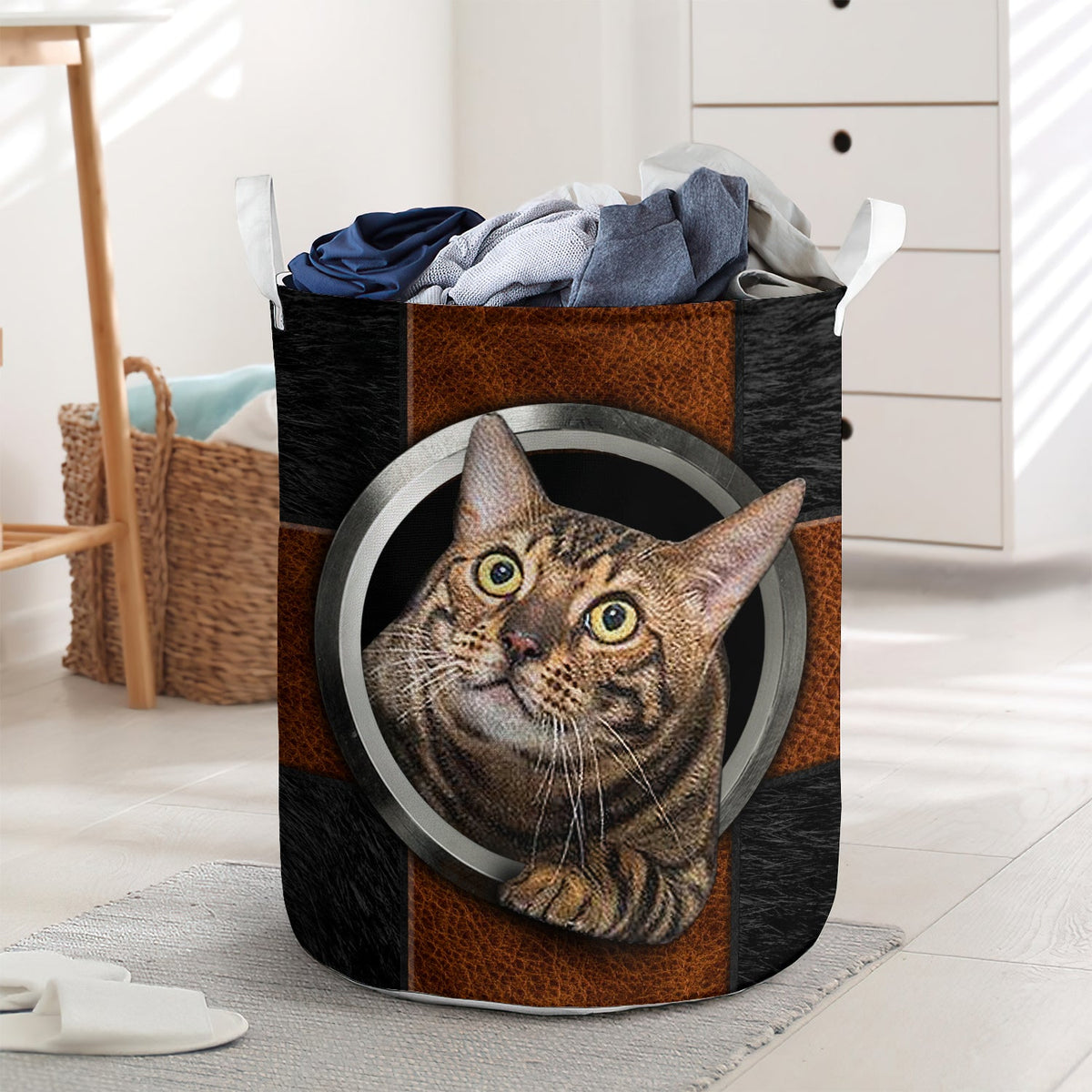 Cute cat in the hole - Laundry basket - LAUB04LIN010322-Owls Matrix