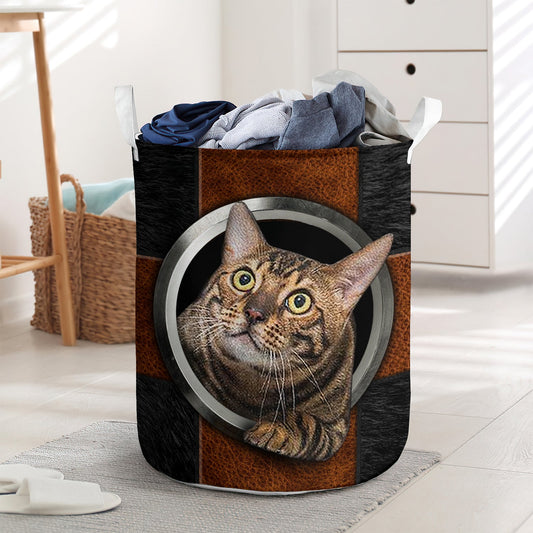 Cute cat in the hole - Laundry basket - LAUB04LIN010322-Owls Matrix