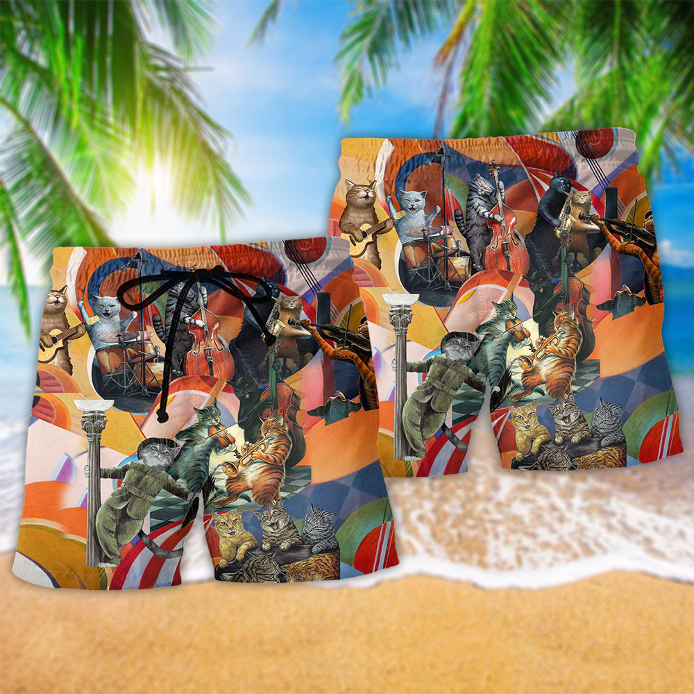 Music Band Lover Cat Art – Beach Short
