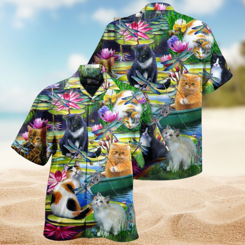 Cat Curious Water Lily Edition – Hawaiian Shirt