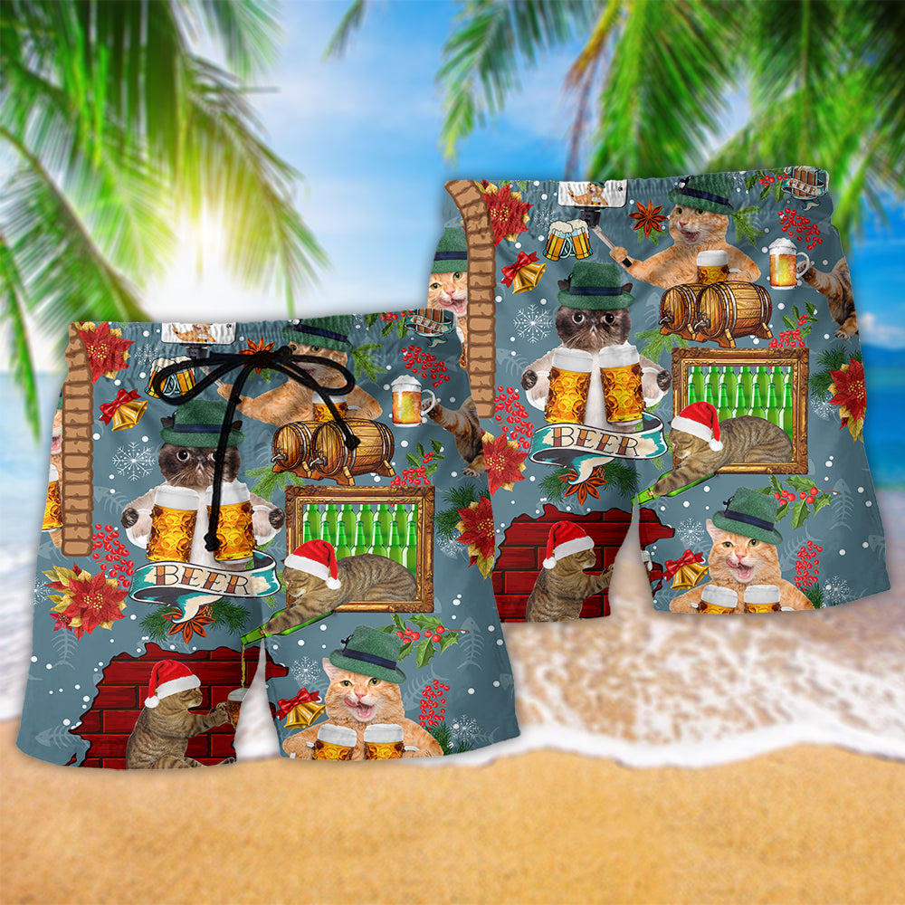 Funny Cat Beer Warning Art – Beach Short