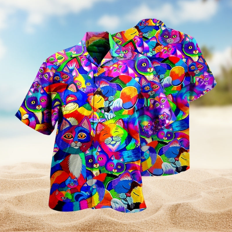 Cat Full Color Rainbow Limited Edition – Hawaiian Shirt
