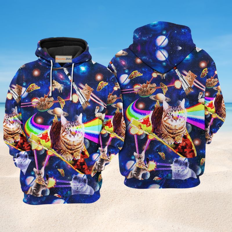 Cat In Space Fun Art - 3D Hoodie