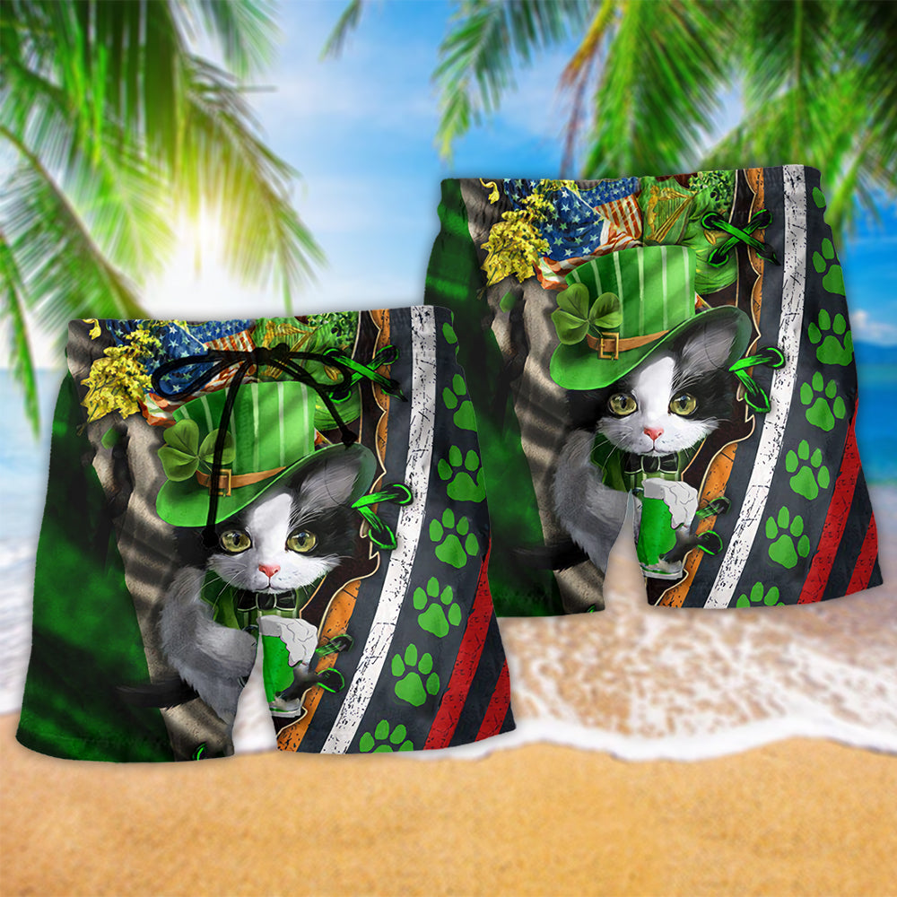 Irish Cat Party Humor Art – Beach Short