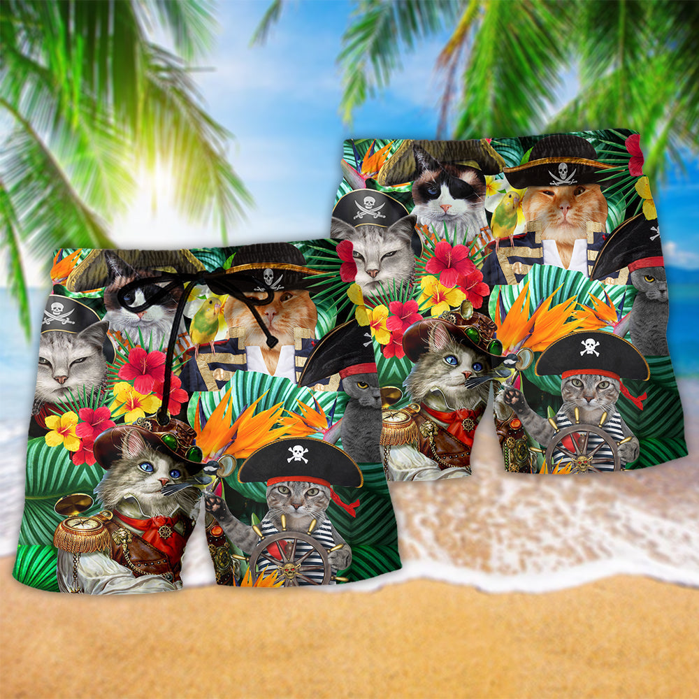 Pirate Cat Tropical Floral – Beach Short
