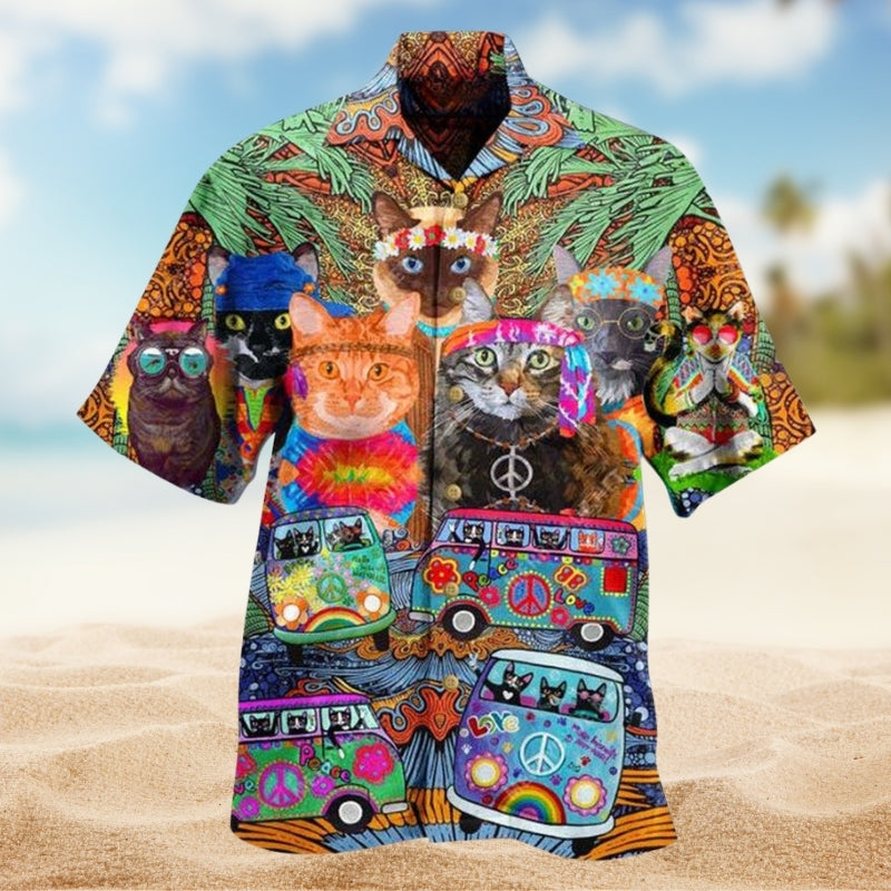 Cat Love Life In Bus Art Style – Hawaiian Shirt