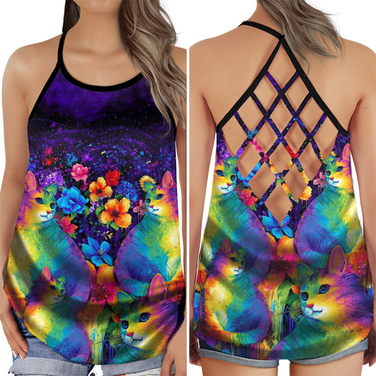 Cat Colorful Flower Summer Collection – Hollow Tank Top